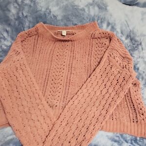 Moral Fiber Pink Cowl Neck Sweater with Intricate Knit Design